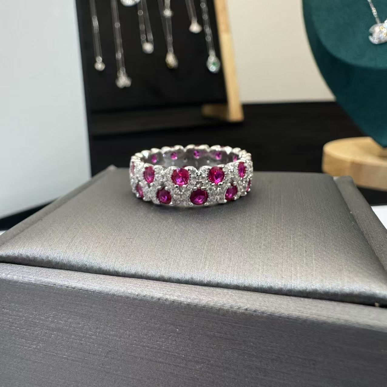 925银莫桑石戒指  (CJ088)新年大气时尚轻奢双排戒婚戒结婚戒