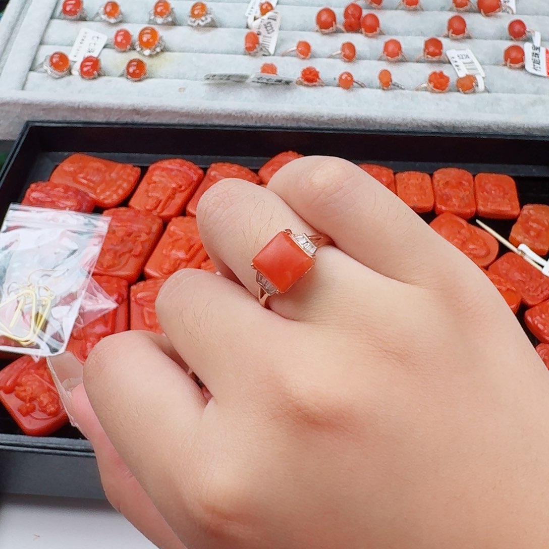 南红玛瑙方戒银S925镶嵌