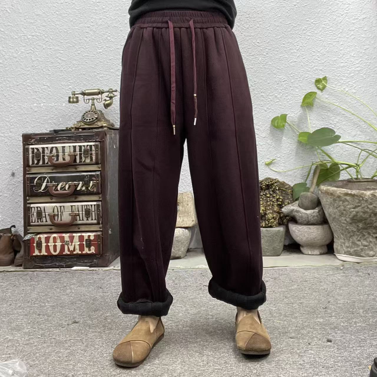 311165-2磨毛加绒前南瓜裤腰抽绳休闲裤（长99臀围126脚口40