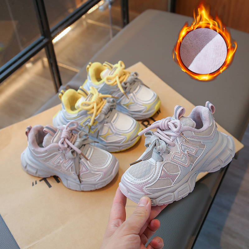 儿童鞋2025冬季新款加绒软底女童老爹鞋男童运动鞋网红厚底休闲鞋