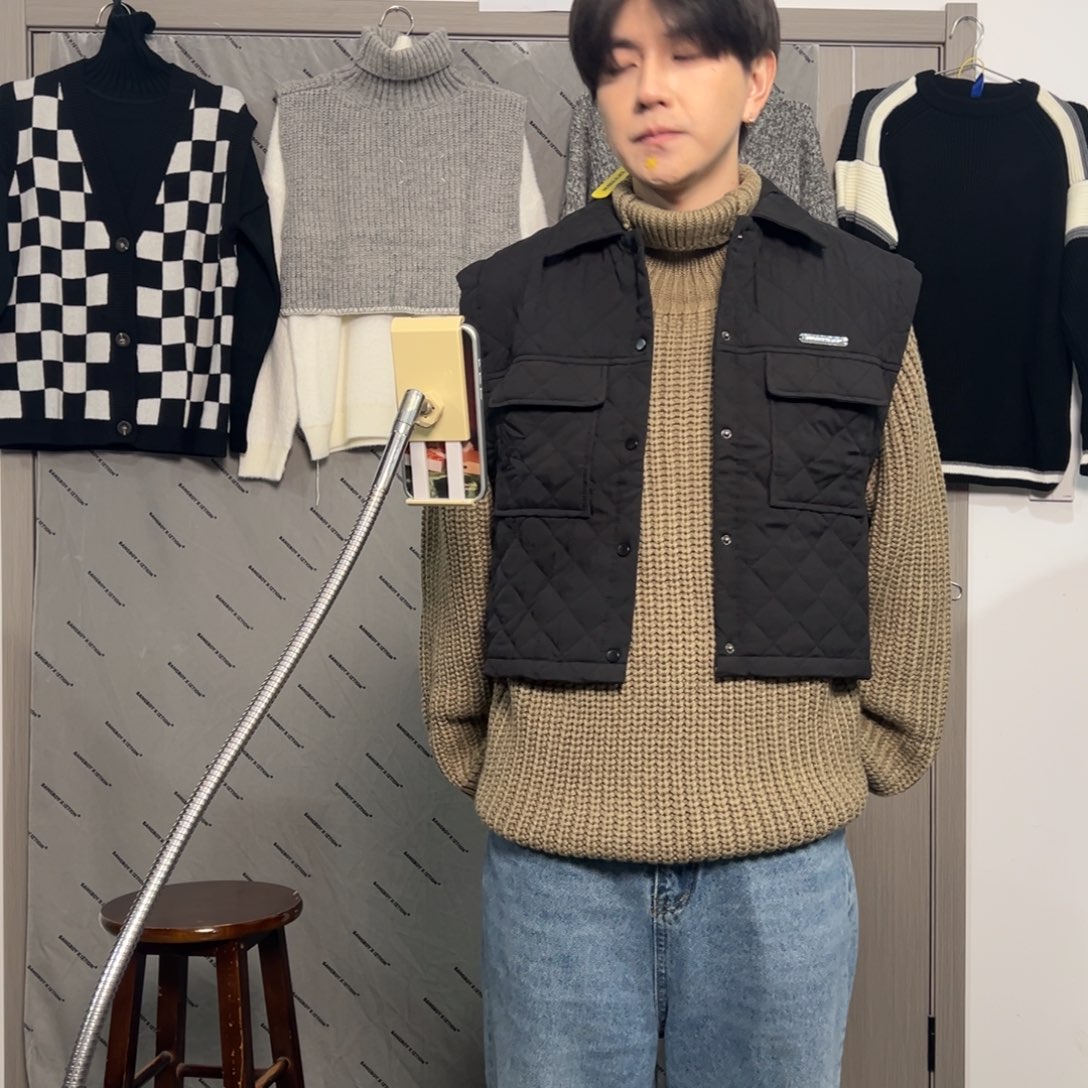 短款搭配马甲L一件绗棉