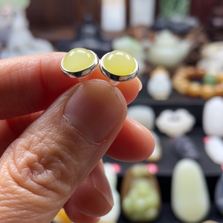 那****和田玉银S925镶嵌耳饰