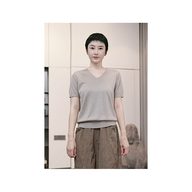 『气质V领.针织衫』女士高档夏季新款短袖针织上衣GD2083