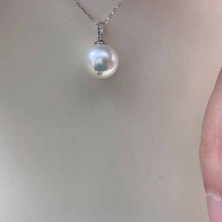 淡水珍珠银S925镶嵌吊坠(赠链)11-12mm奶嘴