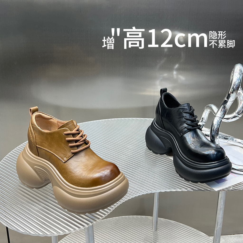 复古内增高女鞋2025秋季新款小个子欧货百搭厚底松糕单鞋DG232-2