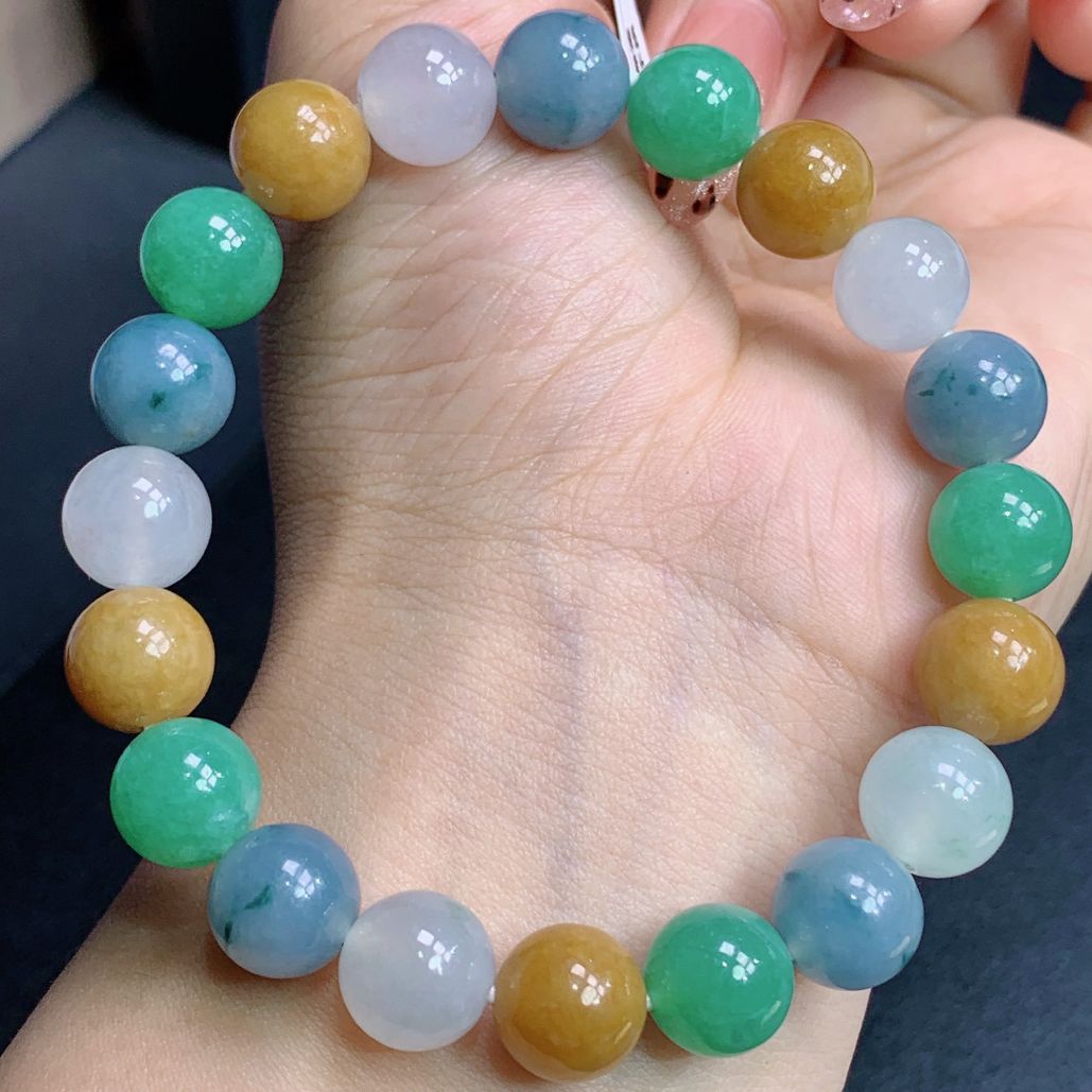 天然缅甸A货翡翠玉石珠宝冰胶多宝马卡龙糖果圆珠手串j珠径卡10mm