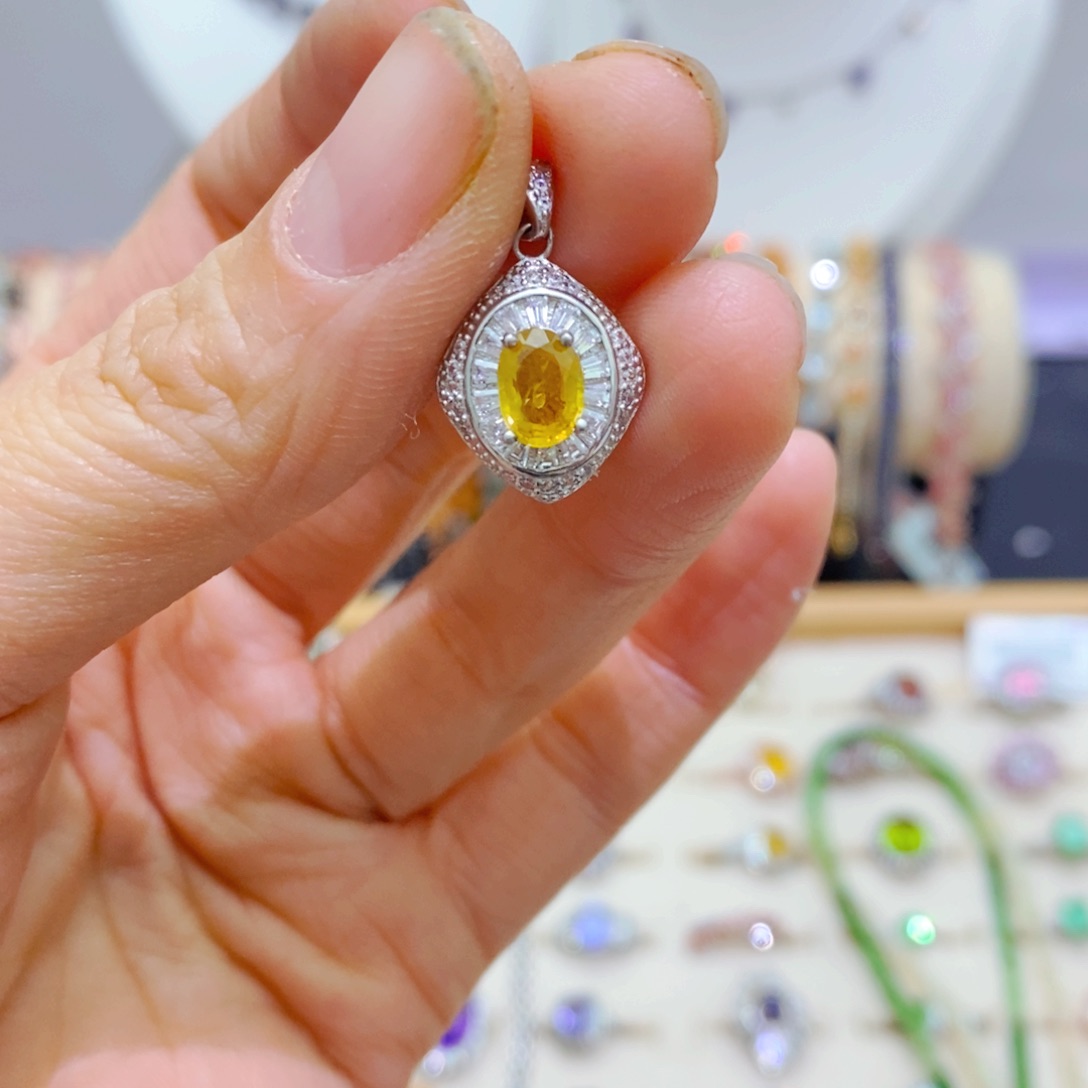 彩色蓝宝石吊坠(不含链)银S925镶嵌