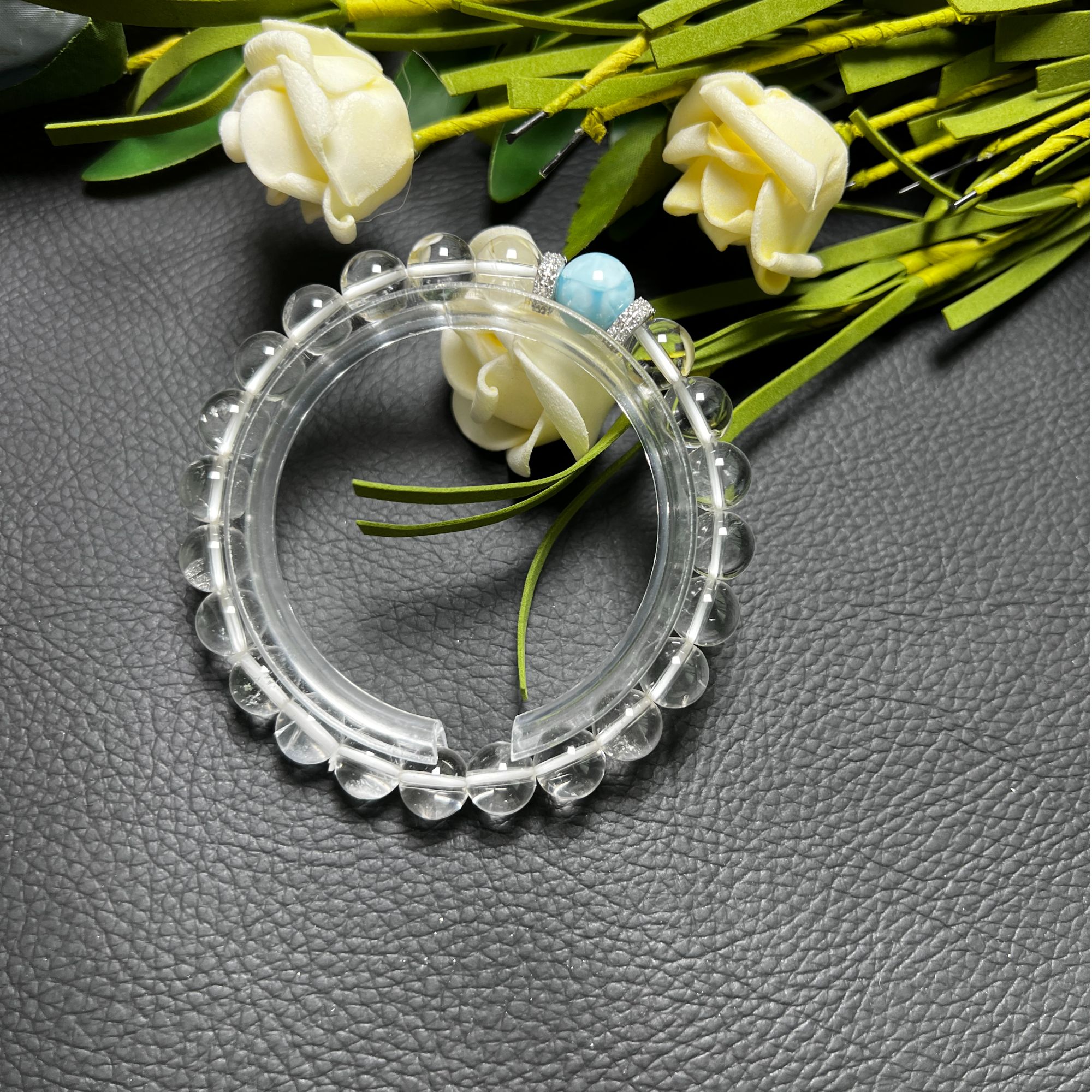 直播间看货宝欧达天然拉利玛海纹石单珠DIY白水晶手串（多样性发货