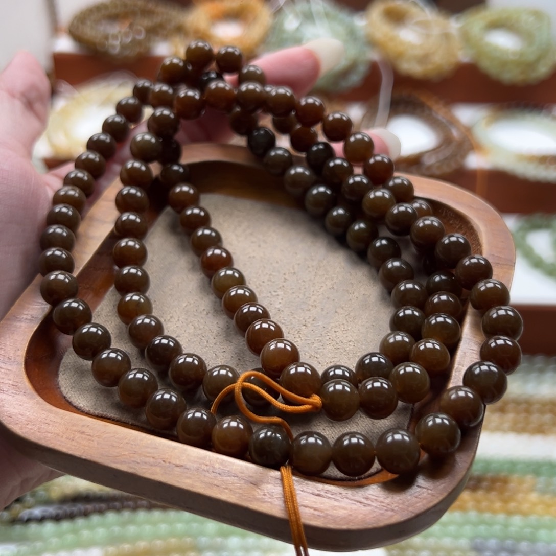 和田玉未镶嵌毛衣链珠串8mm