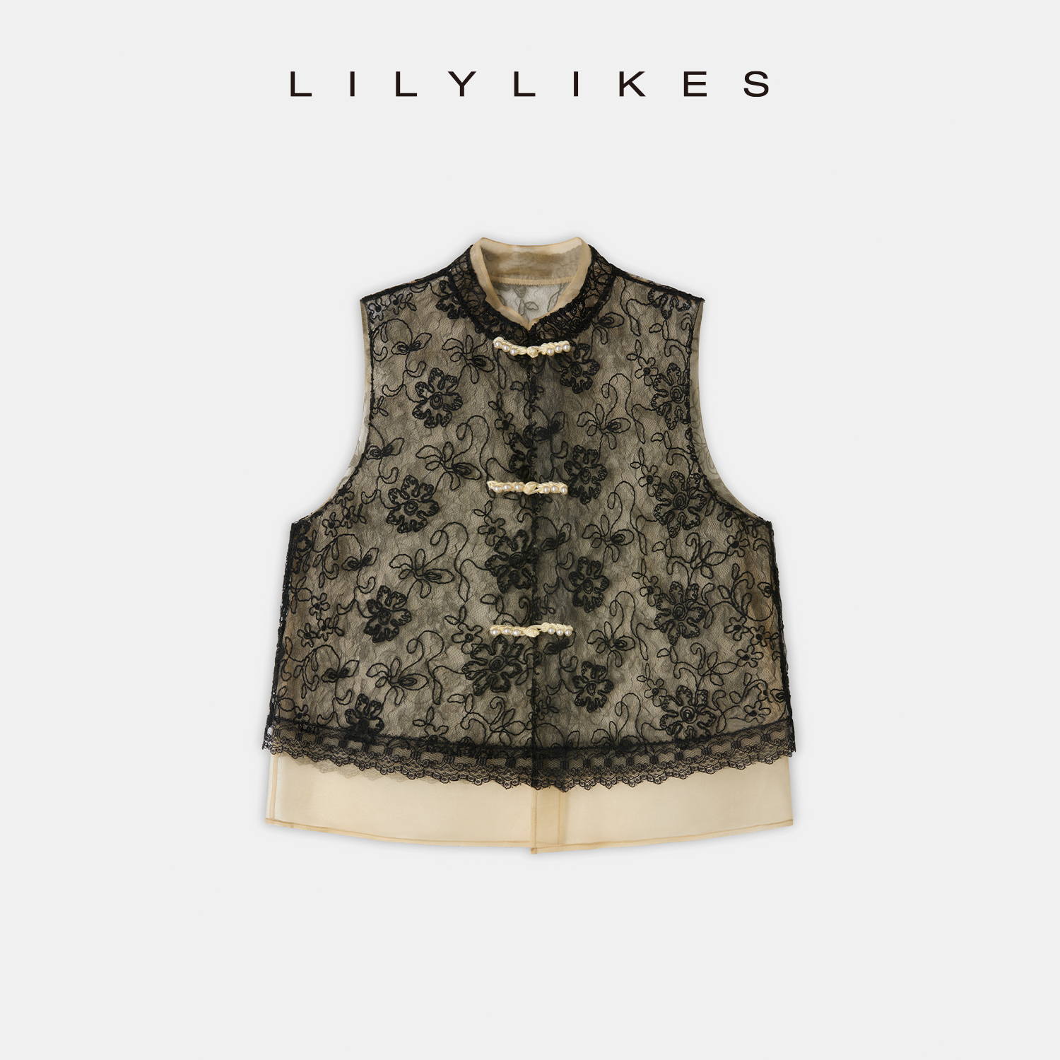 【LILYLIKES】新中式国风设计感蕾丝拼接盘扣马甲