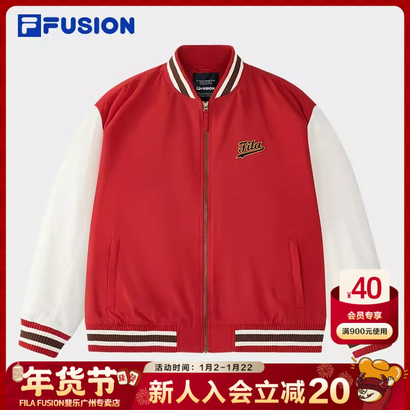 FILA斐乐【福顺新衣】情侣棉服女休闲拼色刺绣棒球服男T11U512901F