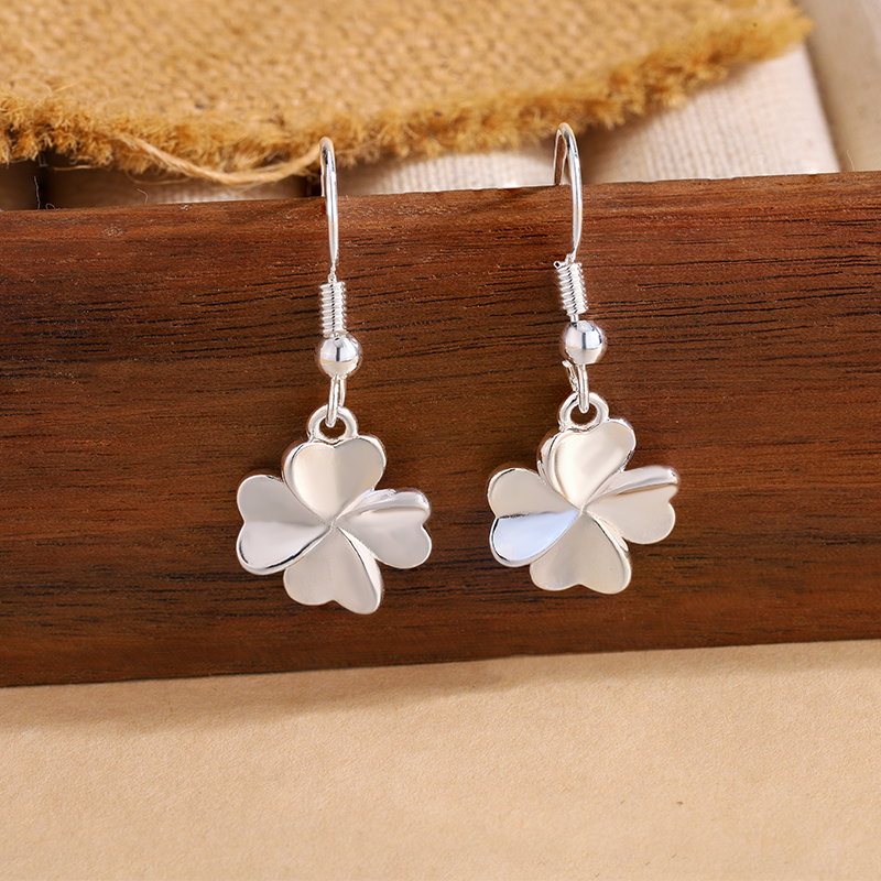 足银耳饰 四叶草新中式小众设计后挂式耳钩