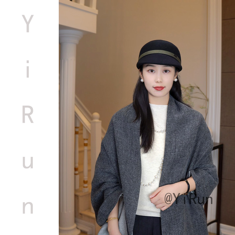 圆顶复古鸭舌帽女2025年新款马术帽保暖羊毛日系秋冬显脸小YR0041