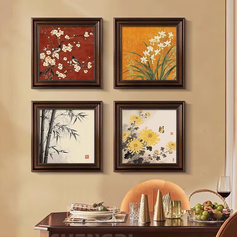 a37中式东方美学梅兰竹菊客厅装饰画禅意老钱风餐厅玄关挂画