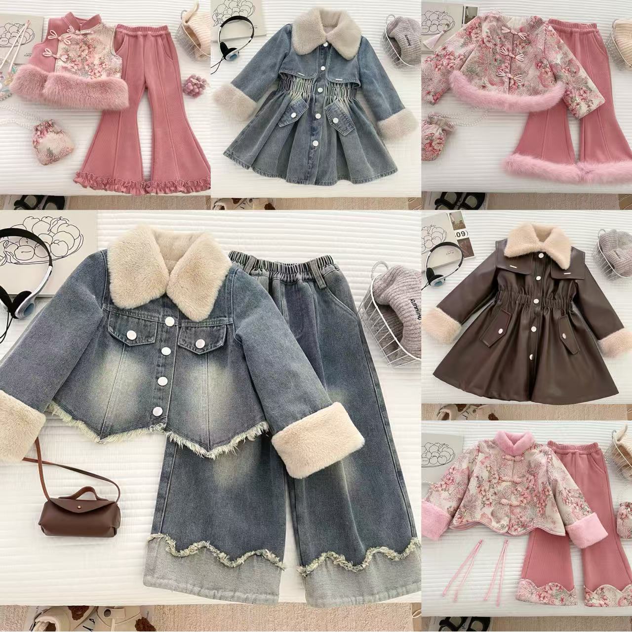 601-630【现货不用等】2025女童冬款新中式牛仔洋气套装