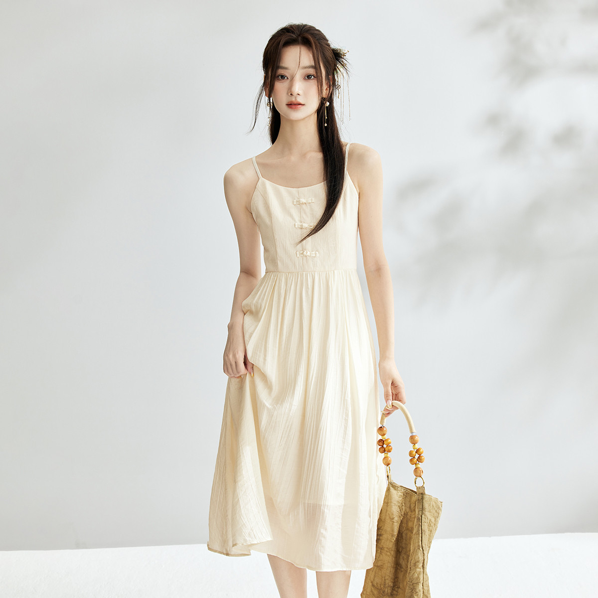 【月下花影】茵曼2024春秋新款女连衣裙吊带裙吊带背心气质子休闲