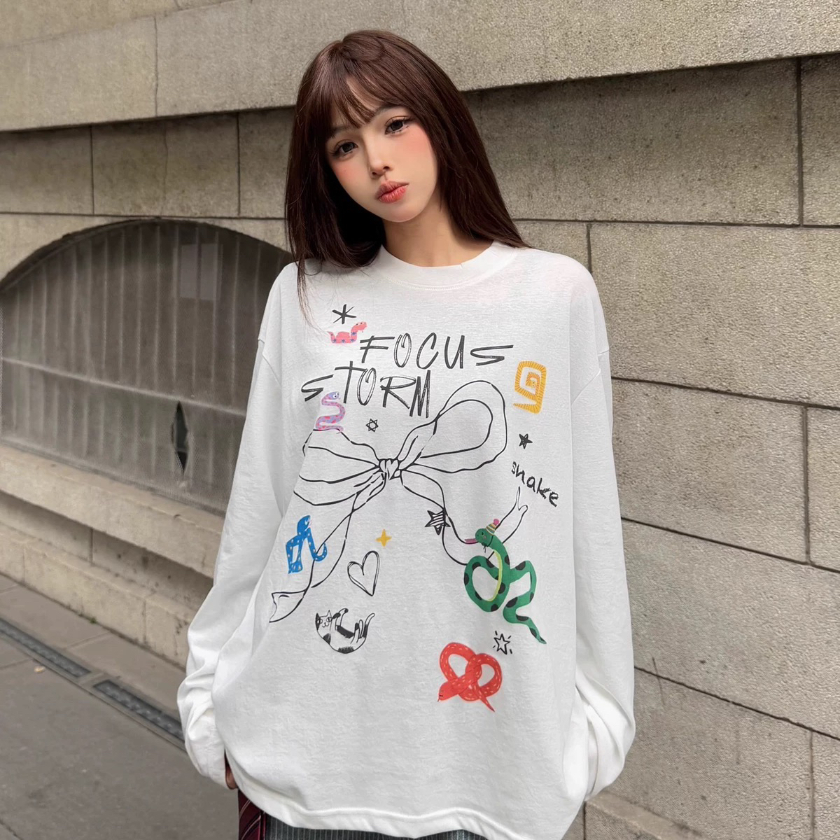 91012美式涂鸦长袖