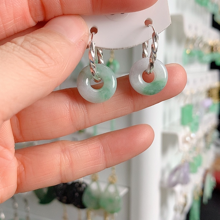 翡翠耳饰银S925镶嵌翡翠