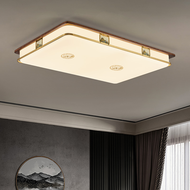 新中式铜加实木客厅餐厅卧室中式禅意新中式国风吸顶灯中山古镇灯