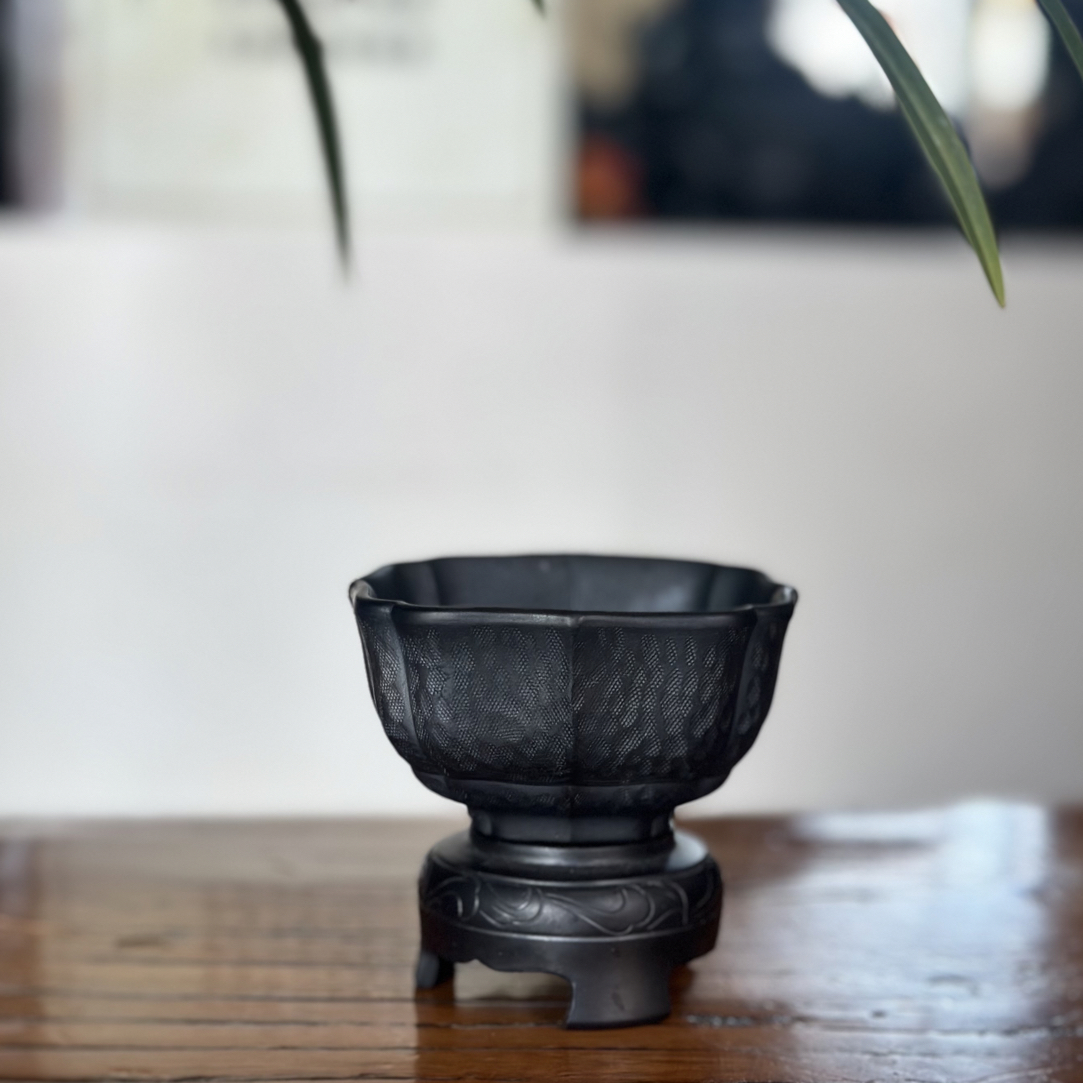 神农陶瓷天青小口杯黑陶养生杯（花瓣主人杯）品茗杯茶杯