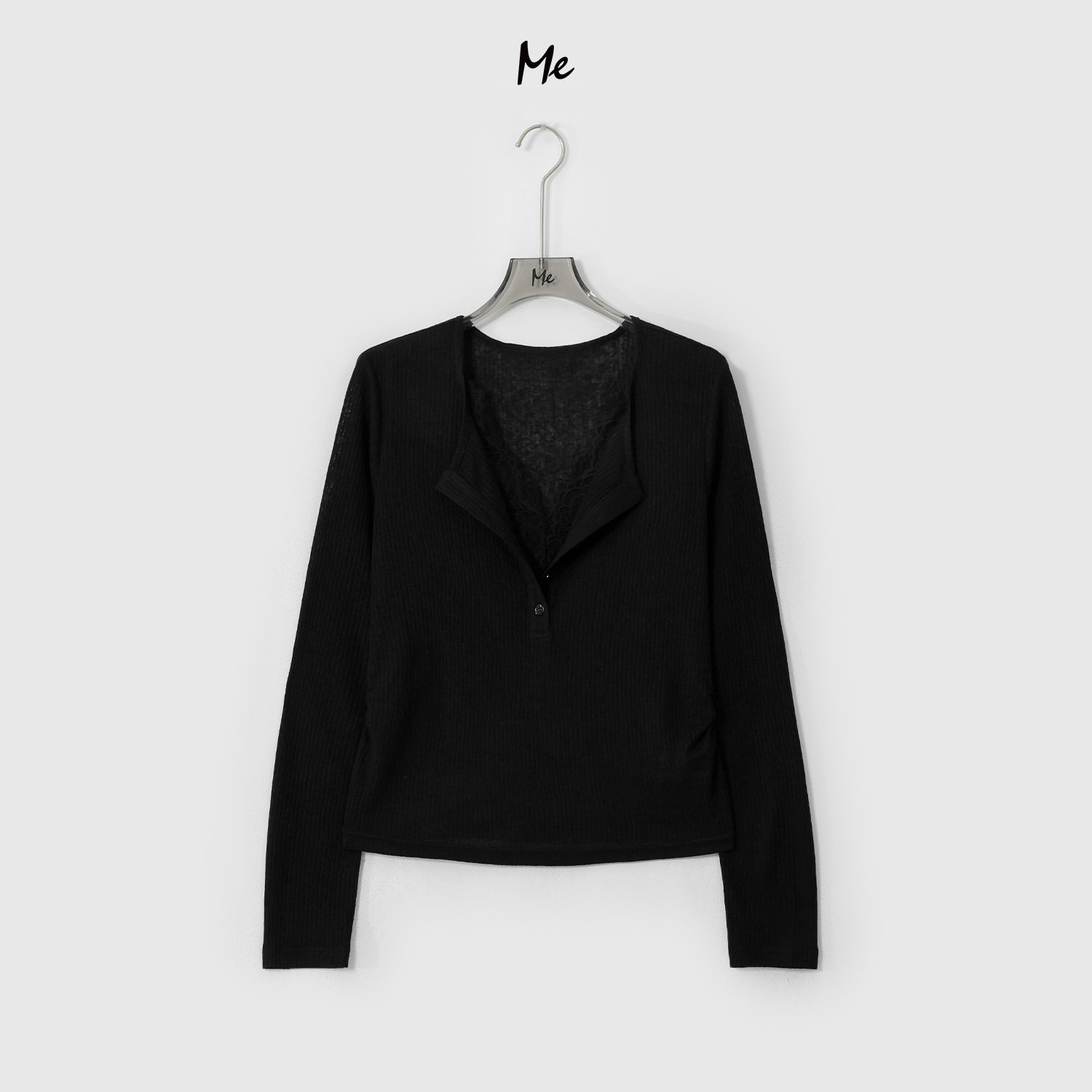 ME【蕾丝亨利衫】苎麻混纺假两件蕾丝拼接时尚百搭休闲上衣MESA1087