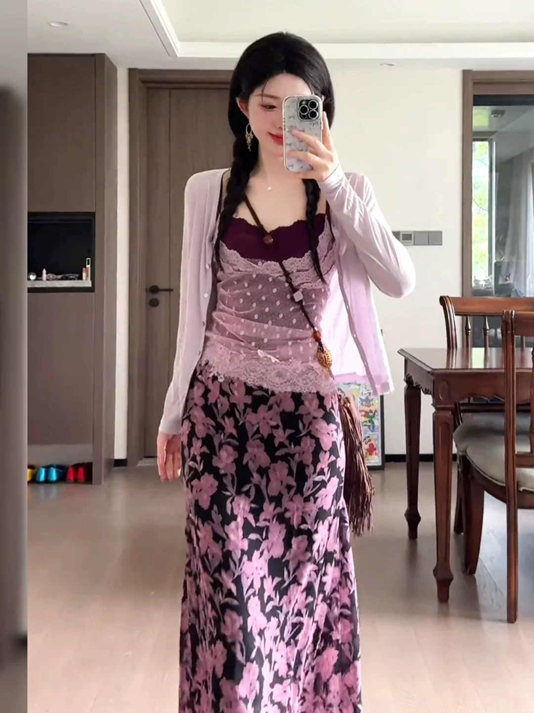 ZHUZHU 盛夏栀子 夏季蕾丝波点拼接假两件碎花衣裙【529款】