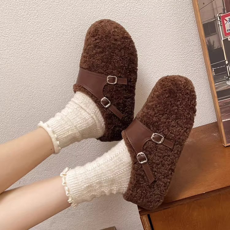 【反季新款福利】居家胶粘女通用平底皮带扣包头拖软底棉拖鞋厚底
