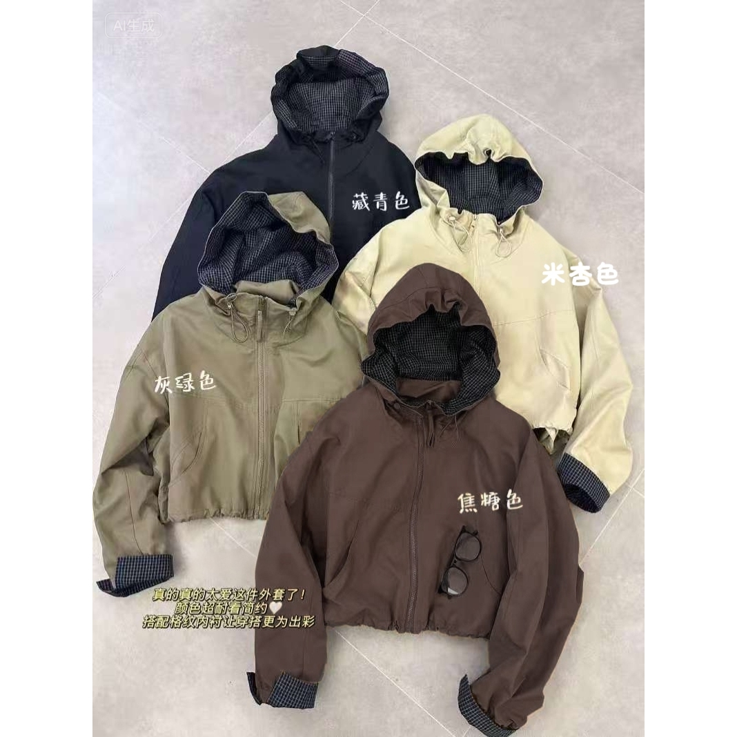 2025秋季新款【旷野秋风】时尚百搭显瘦长袖拼接休闲工装连帽外套女