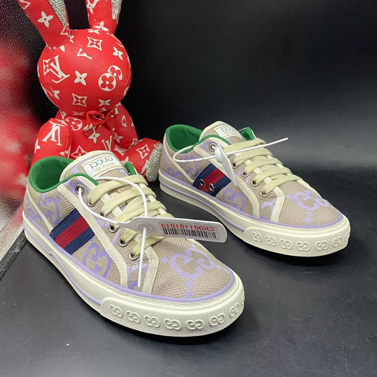 95新 GUCCI/古驰 【聚星优选】紫色老花帆布1977板鞋38码ddm1969