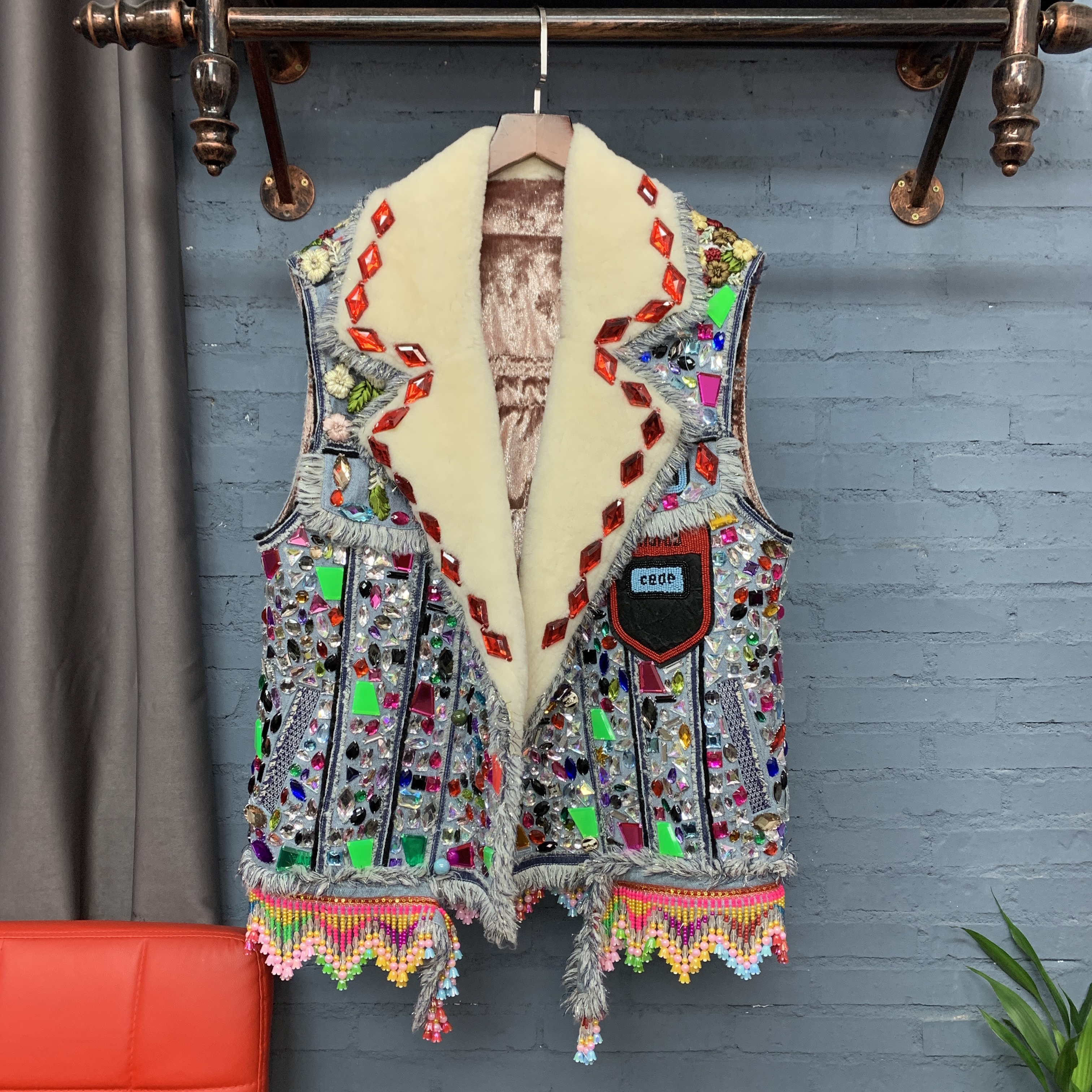 潮牌满钻加厚时尚流苏一体马甲