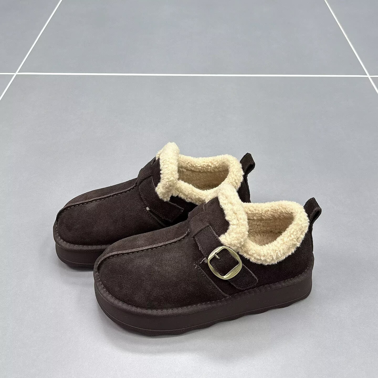 时尚百搭勃肯棉鞋女2025秋冬新款增高厚底单鞋加绒保暖雪地靴毛绒