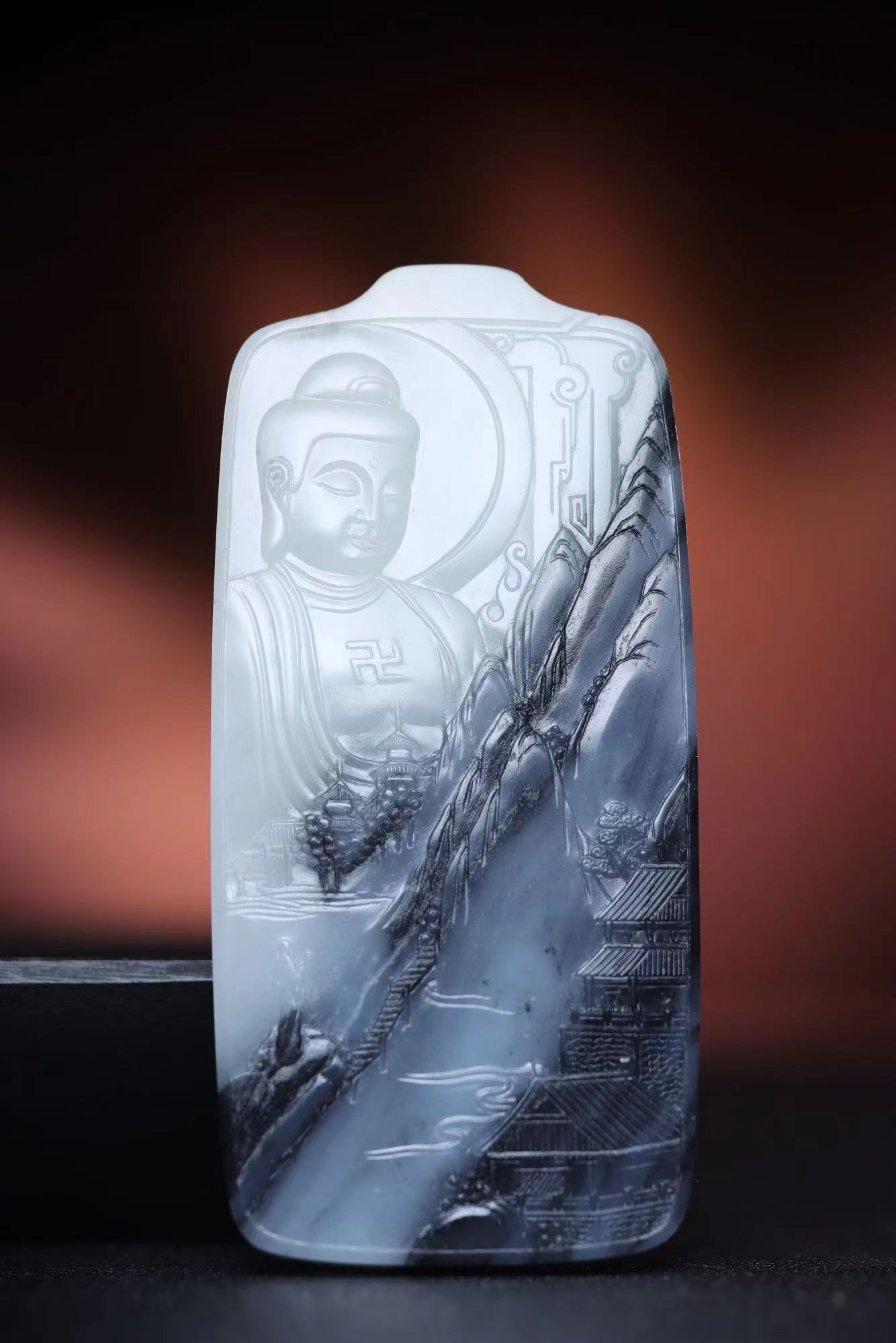 新疆和田玉青花大日如来吊坠