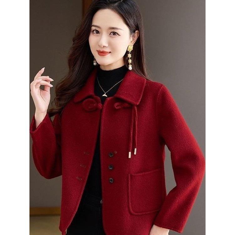 【万达撤柜】短款小个子宽松气质毛呢妈妈装秋冬新款双面呢大衣女