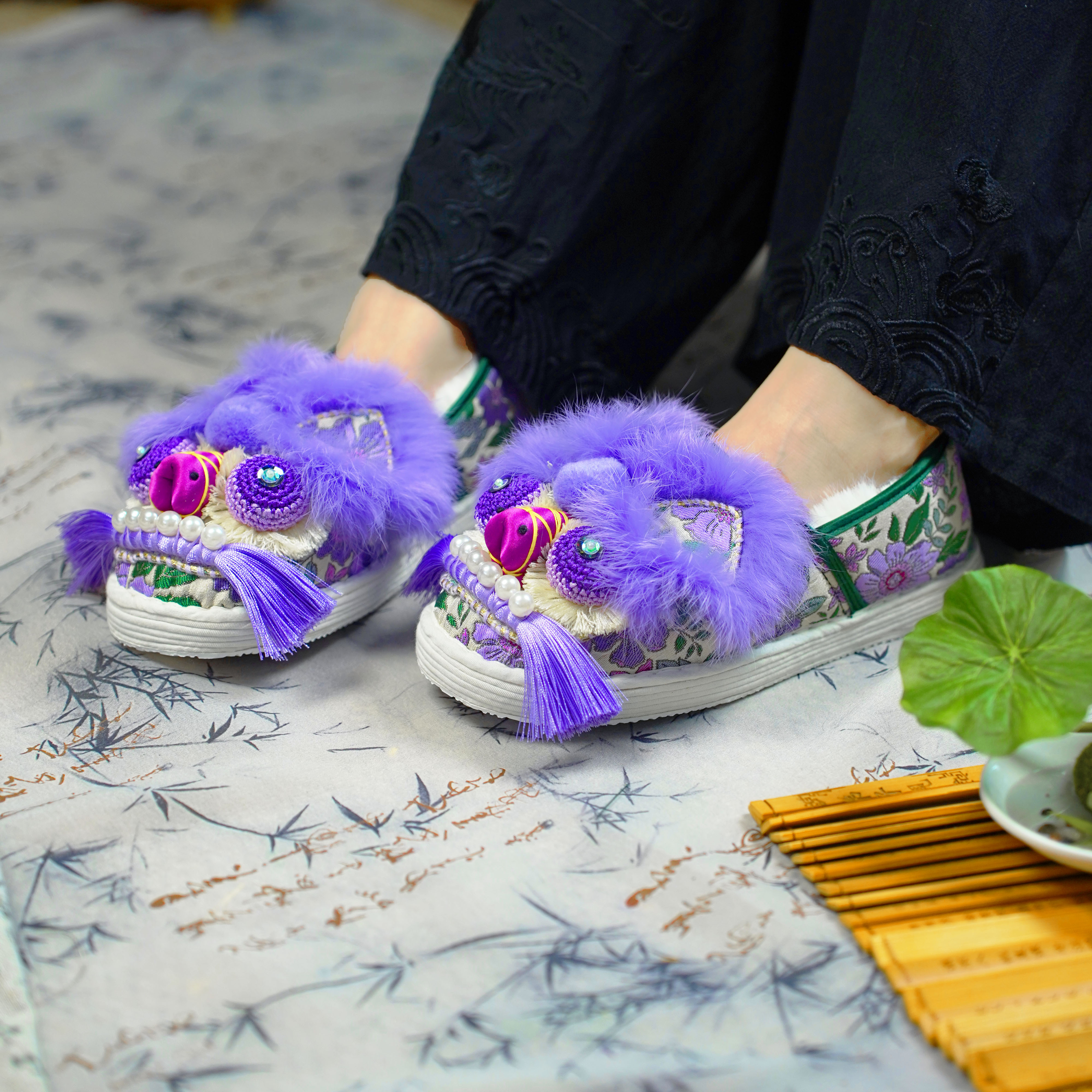 冬款今惜古紫色手工虎头鞋纯手工千层底透气低帮布鞋休闲鞋子百搭