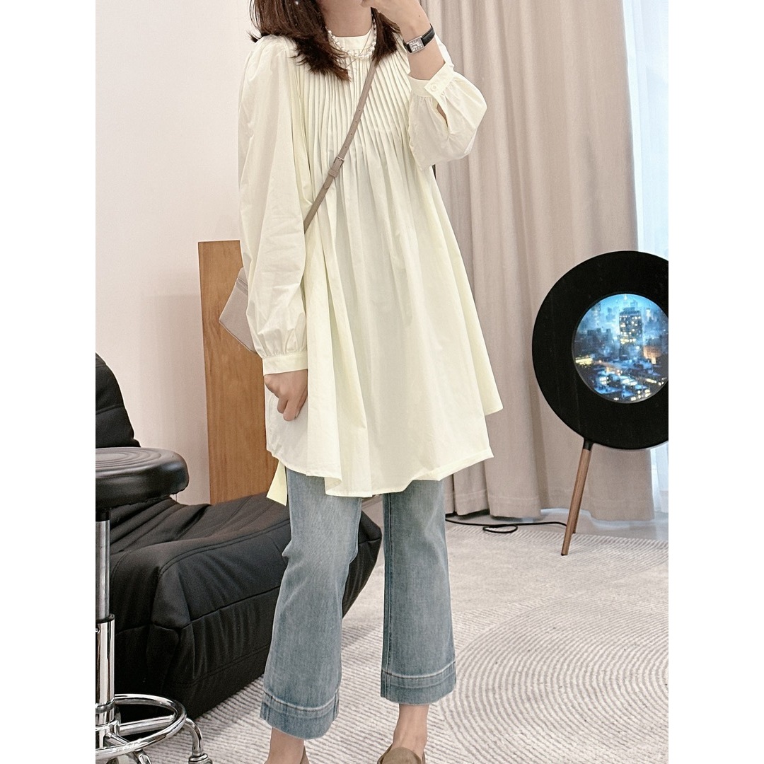 仓美美精选-打褶中长设计衬衫