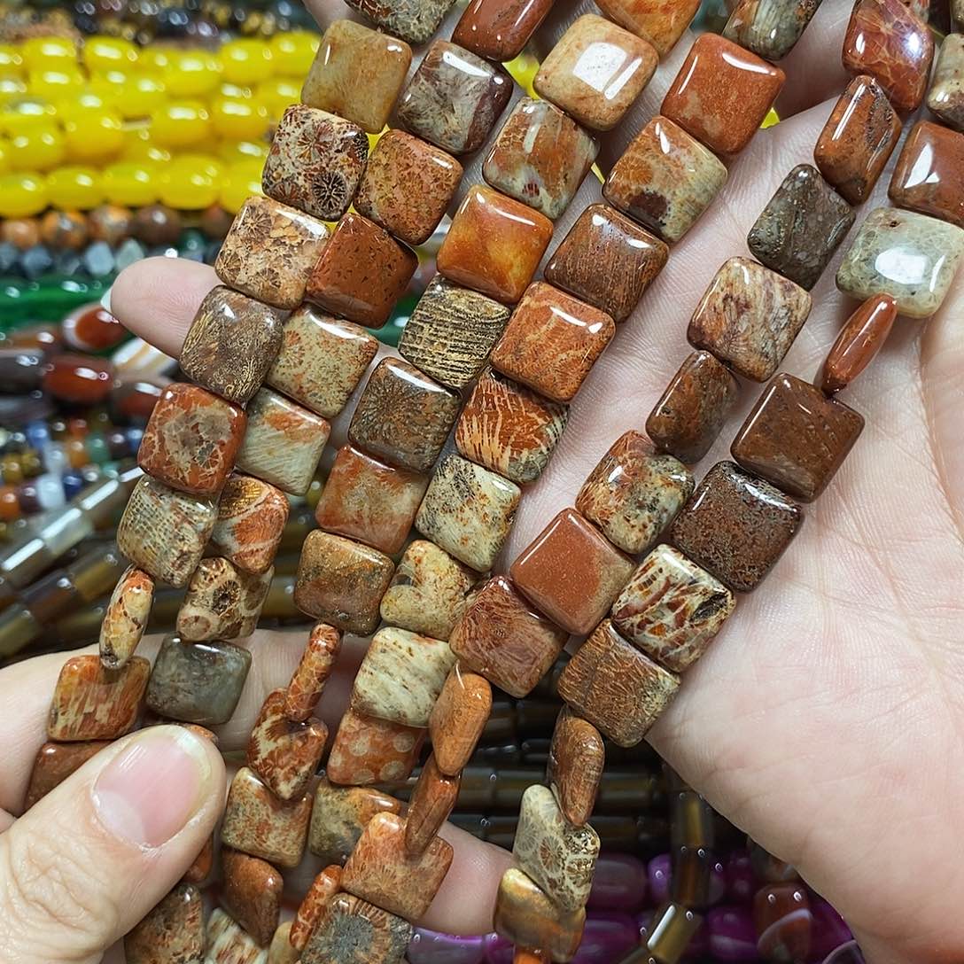 玛瑙/玉髓未镶嵌珠宝半成品菊花石无事牌一条卡12mm