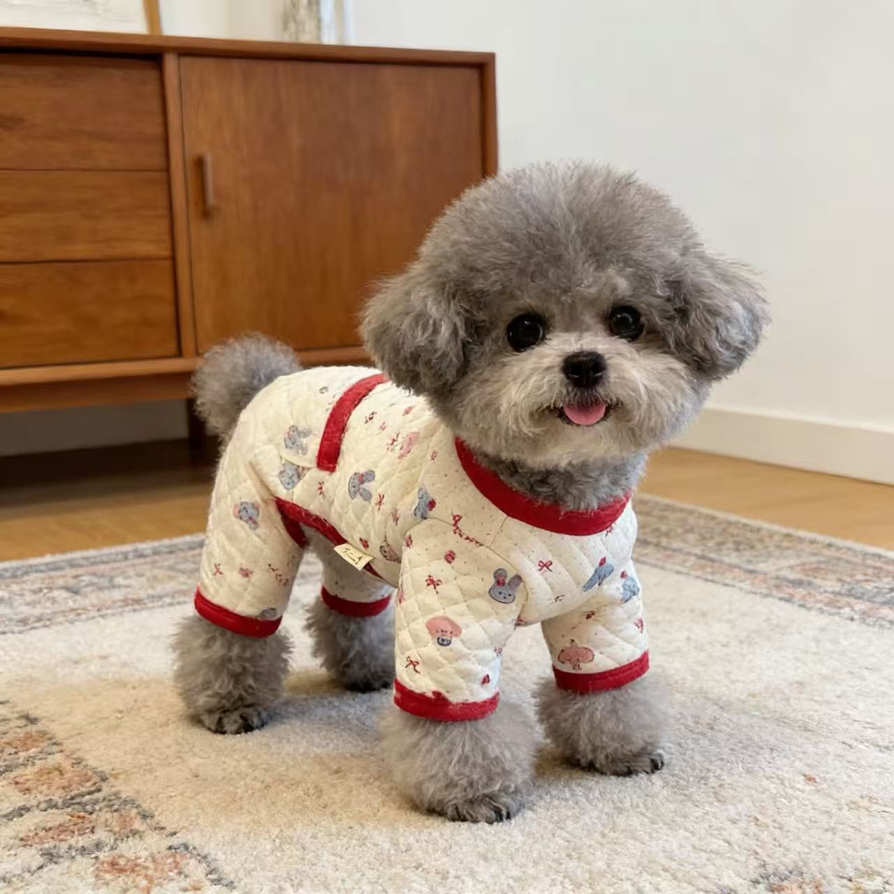 狗狗衣服秋冬新款婴儿棉四脚裤印花马甲宠物比熊泰迪柔软居家服