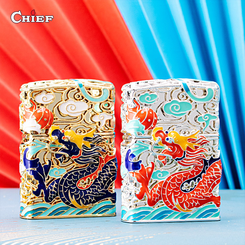 CHIEF/首领首领重盔甲煤油打火机防风珐琅彩套壳国潮风男士礼物
