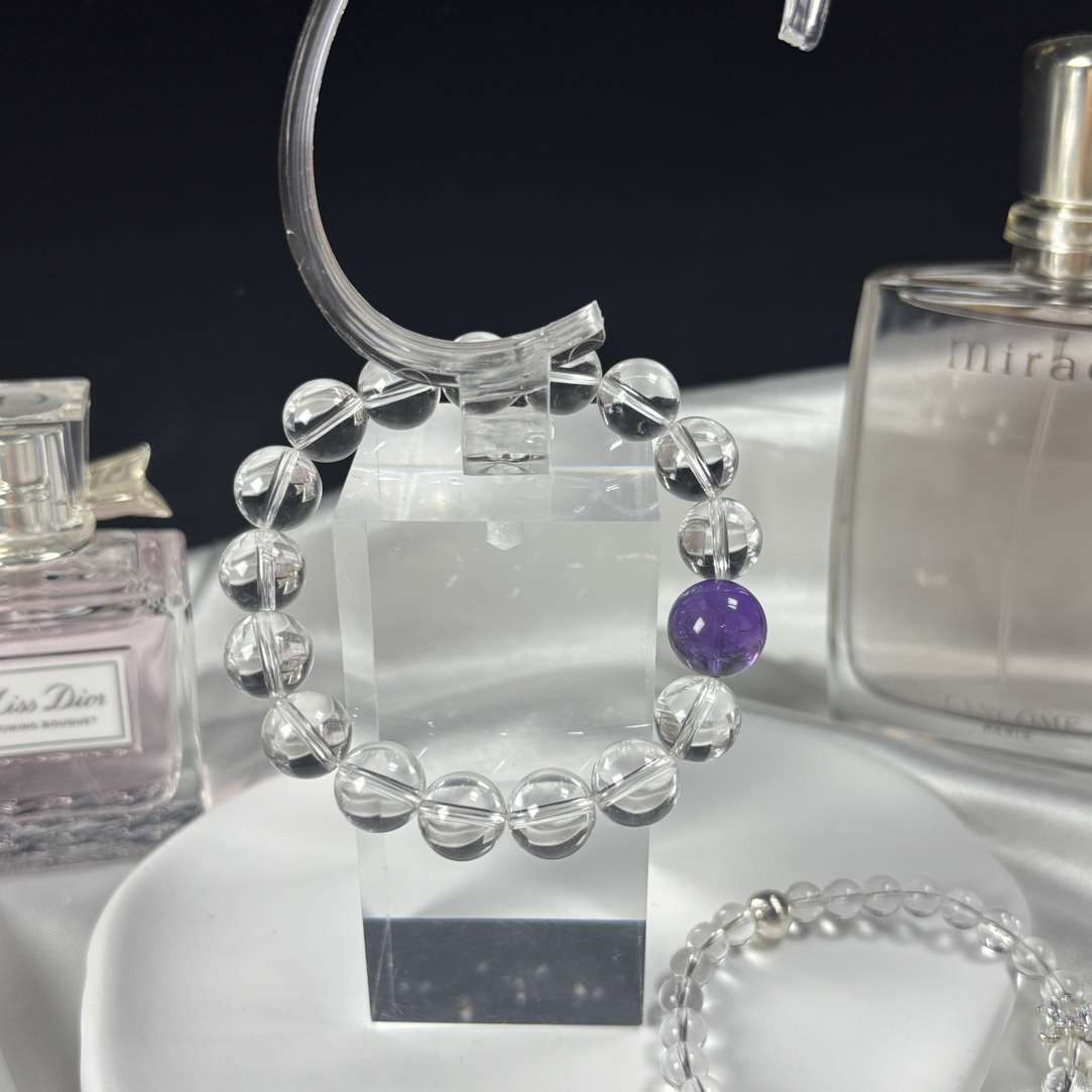 设计款百搭双A白水晶加紫水晶水晶手串