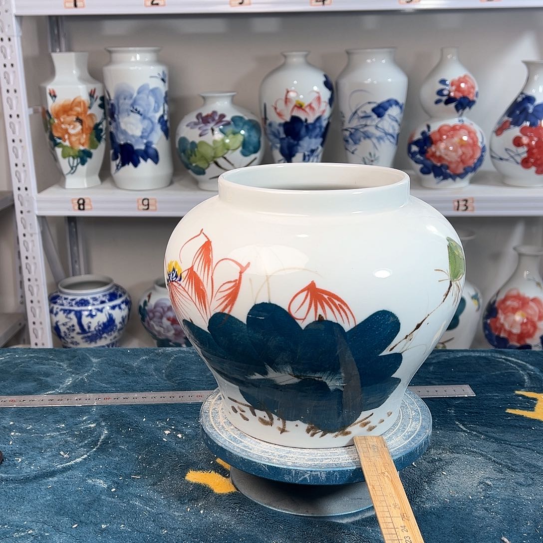 摆件景德镇陶瓷大口绿荷