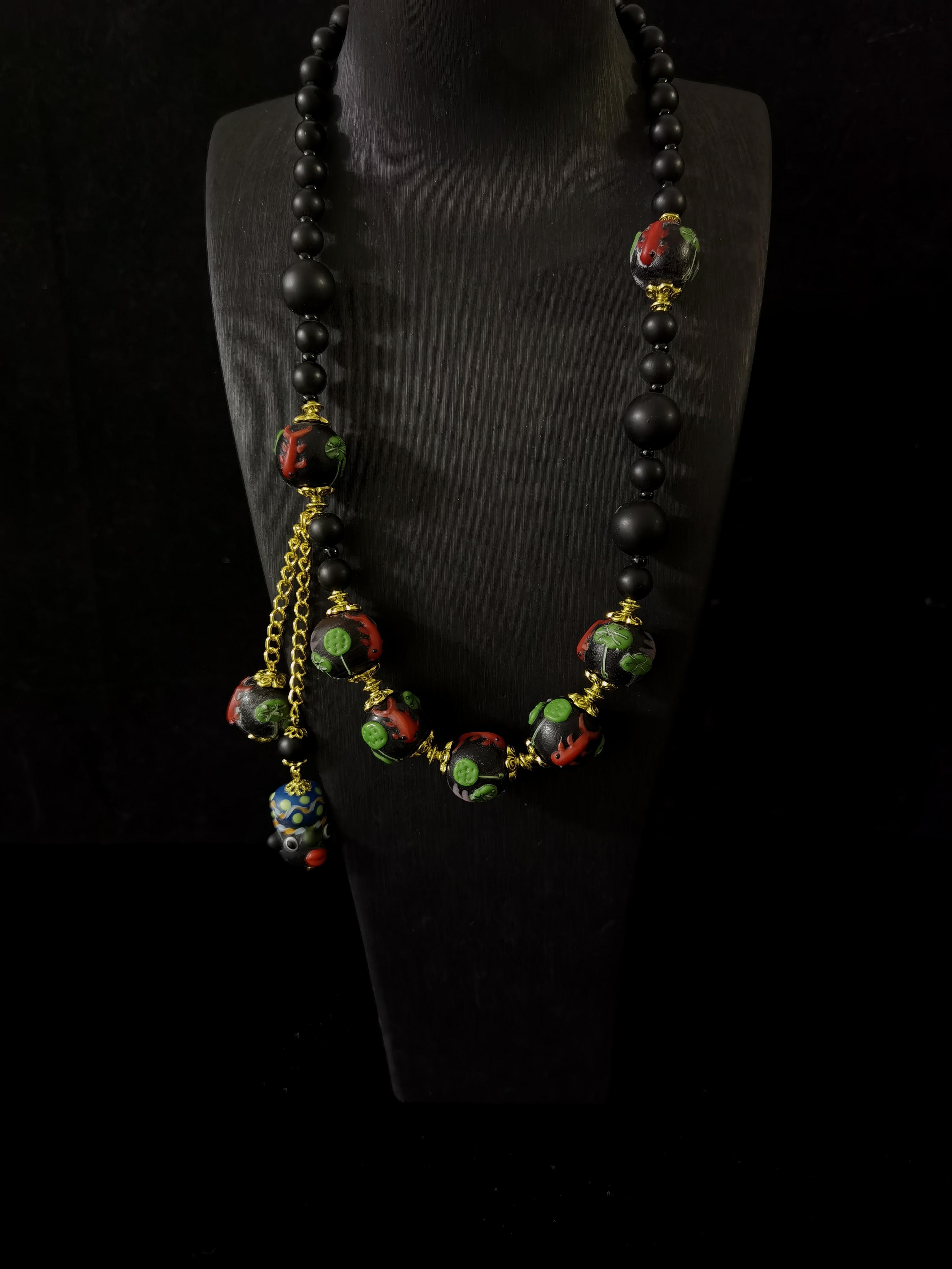 1191黑色鱼复古琉璃项链