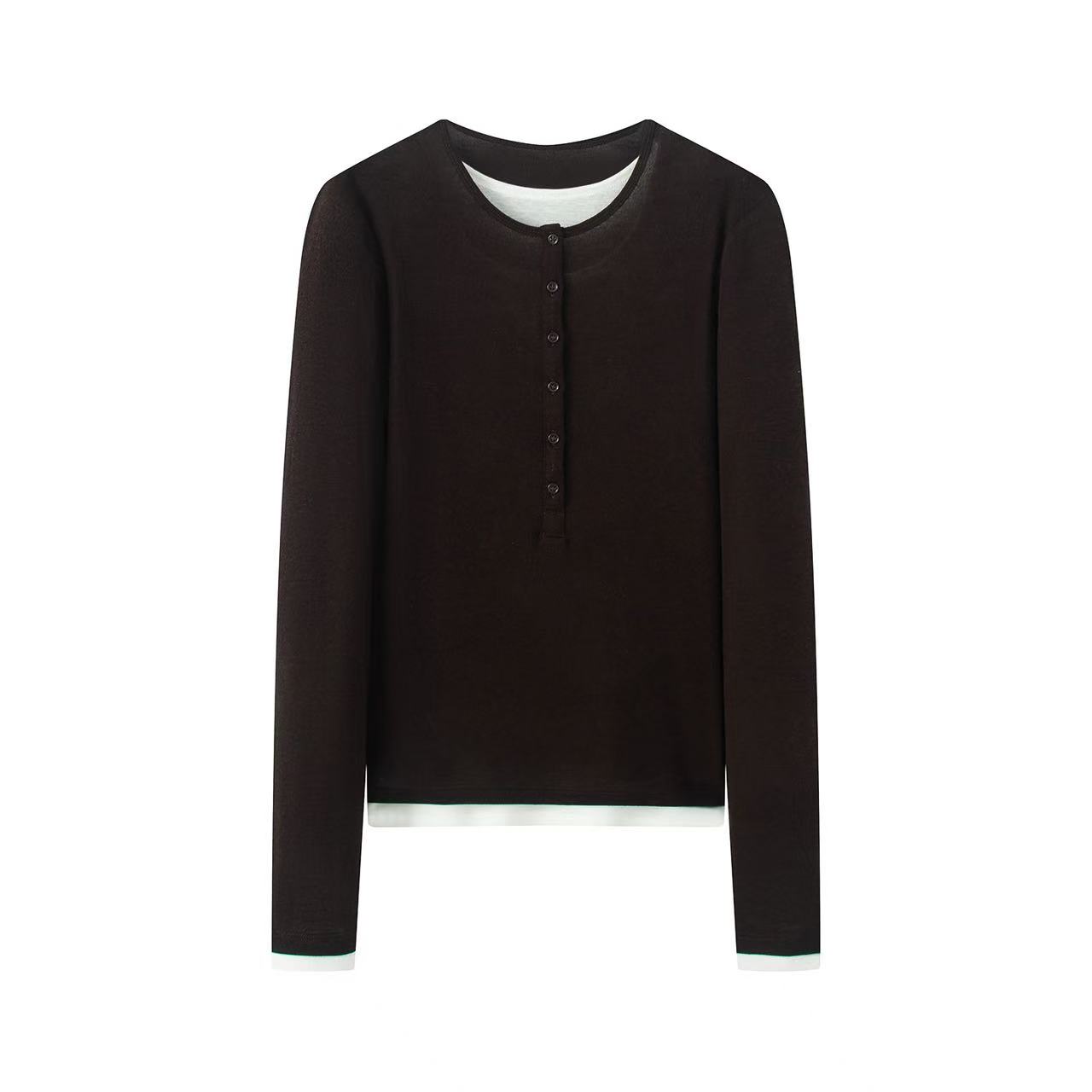 【商场同款】2026春季新品款时尚假两件长袖羊毛针织衫上衣显瘦1155