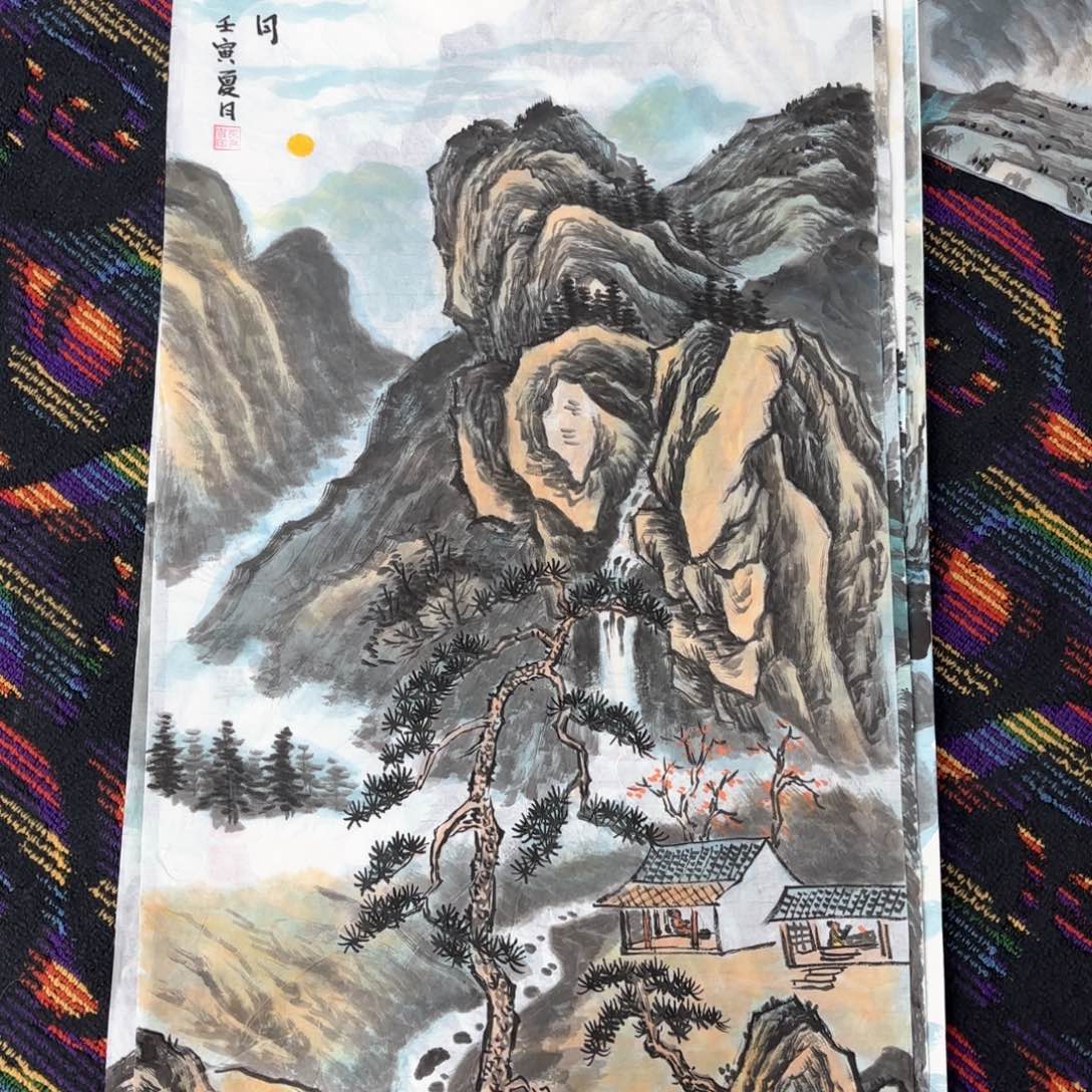 国画梁燕雪三尺山水朱手绘赵