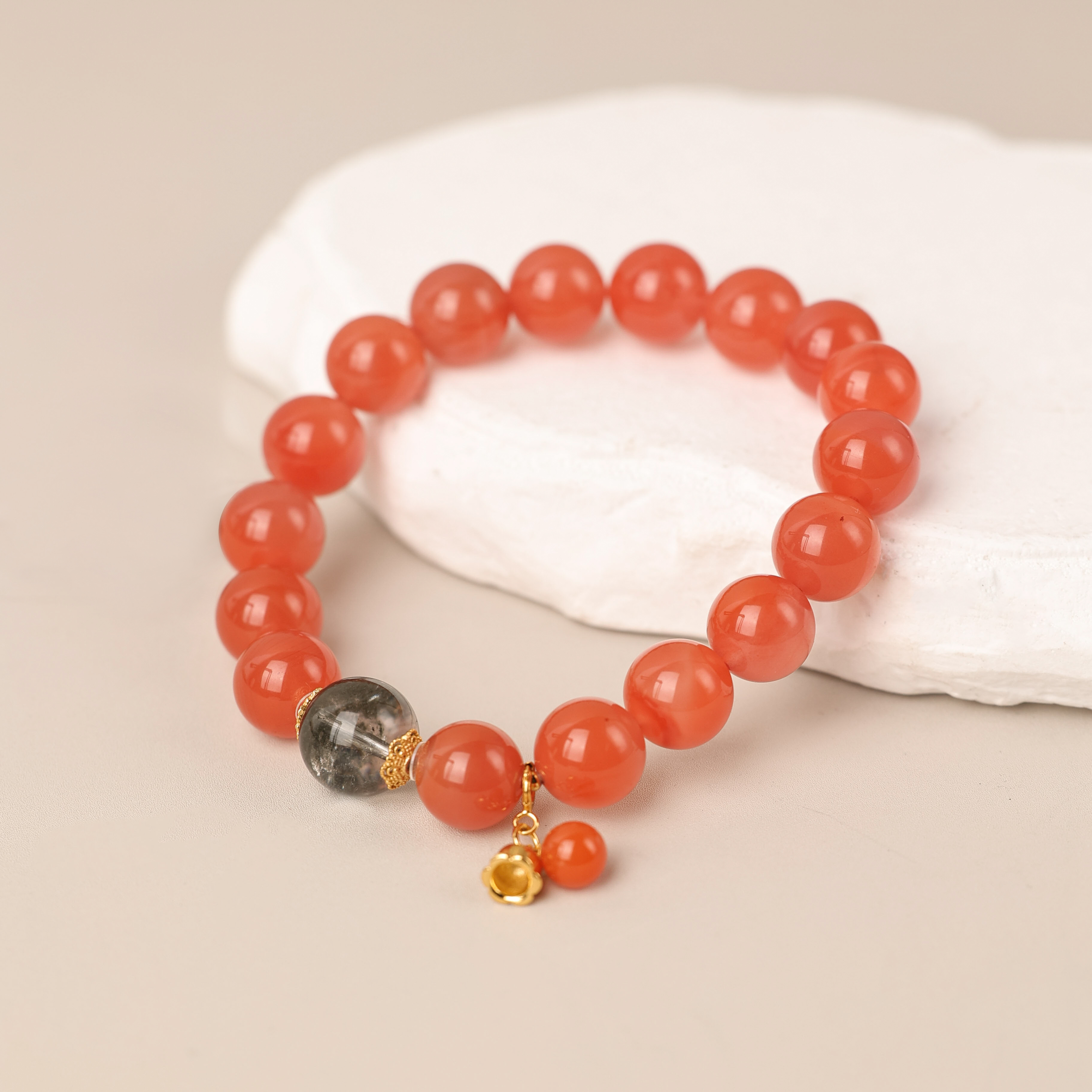 [名珏珠宝]s925银南红圆珠铃兰手串-S3788-冰