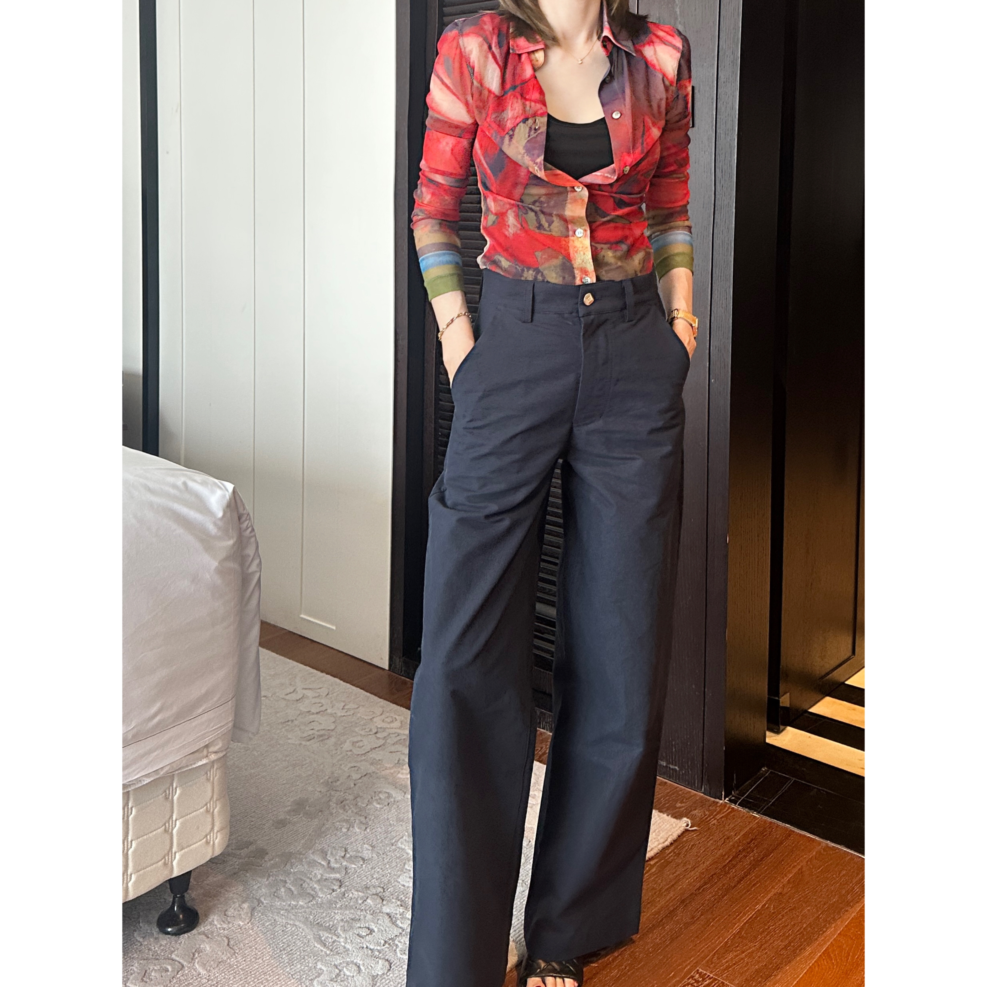 Noble.L 藏蓝色高腰休闲裤时尚气质百搭女士长款高品质质感经典