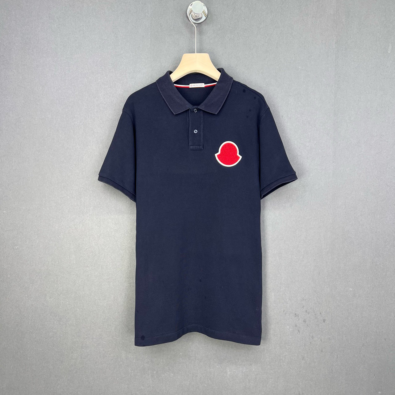 99新 MONCLER L码/深蓝色Logo刺绣Polo短袖/13331574