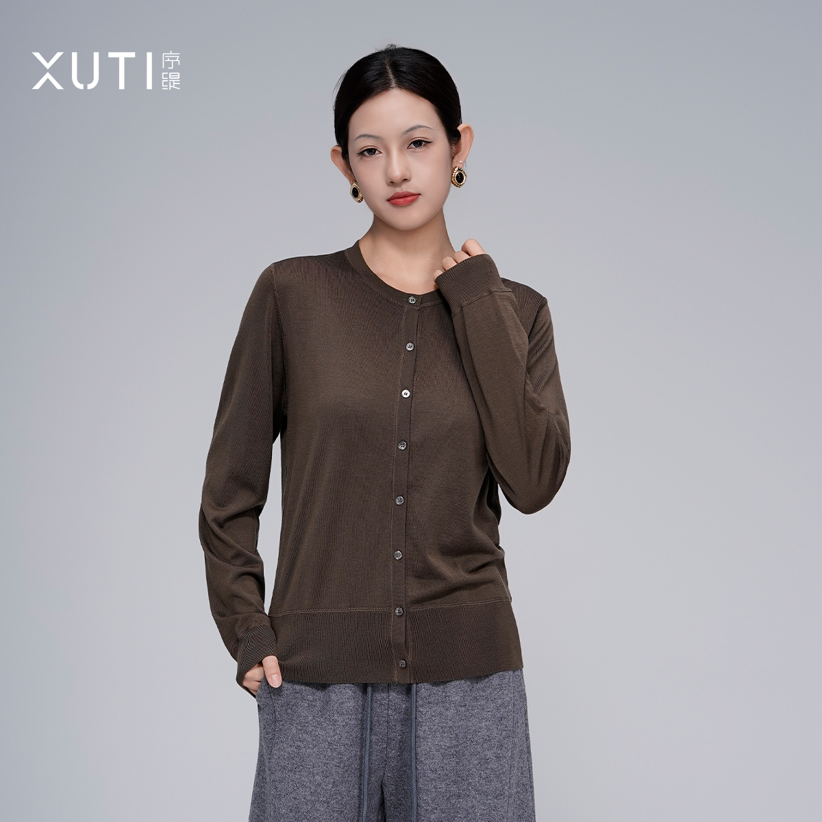 序缇新中式100%绵羊毛开衫上衣女2025秋季新款百搭J65-21336