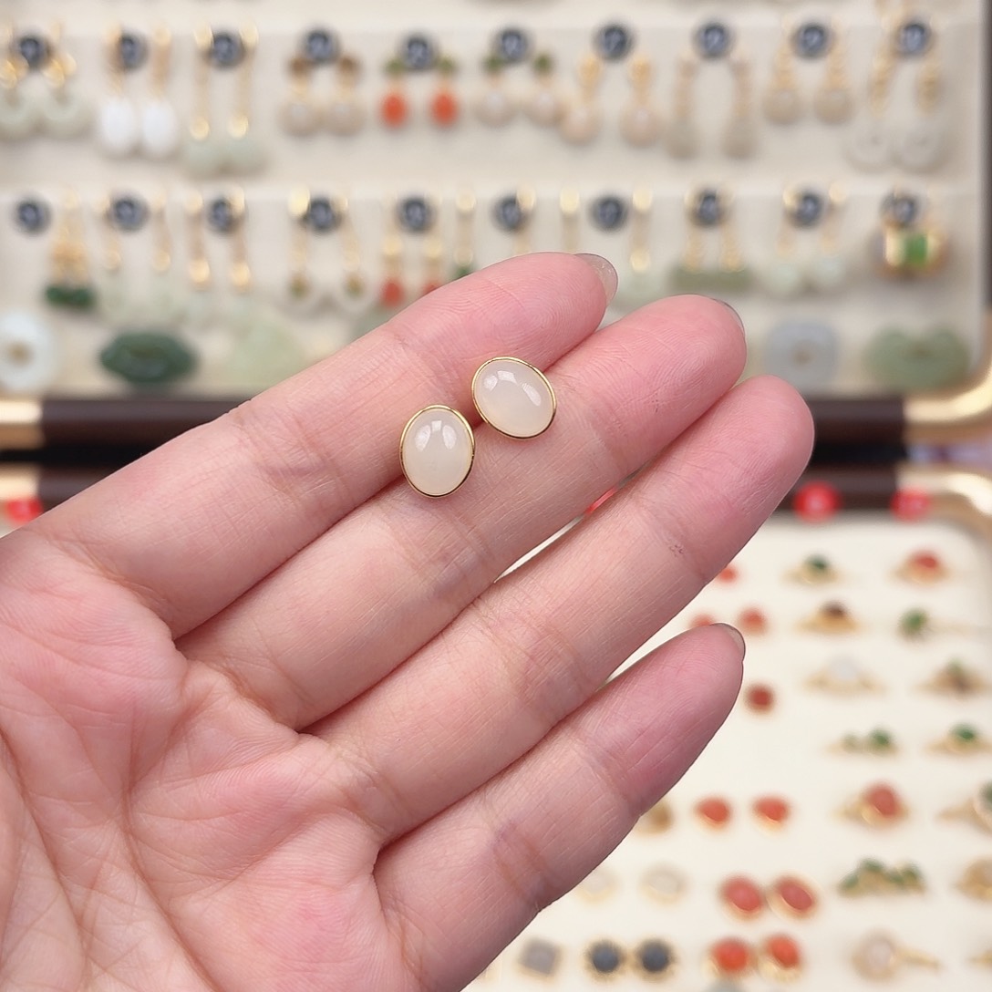 银S925镶嵌和田玉耳饰