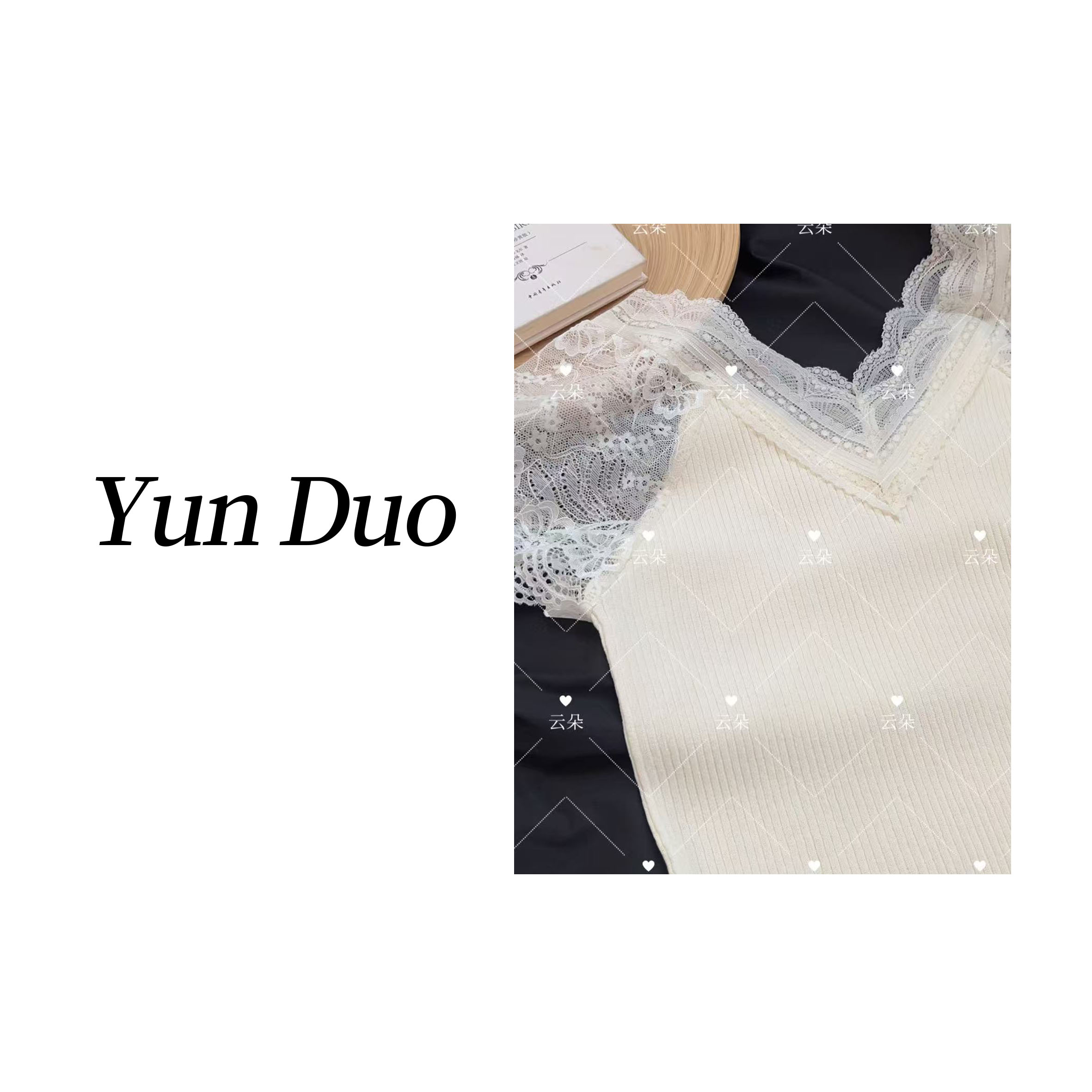 云朵定制【维多利亚】拼接蕾丝边V领针织短袖LD57