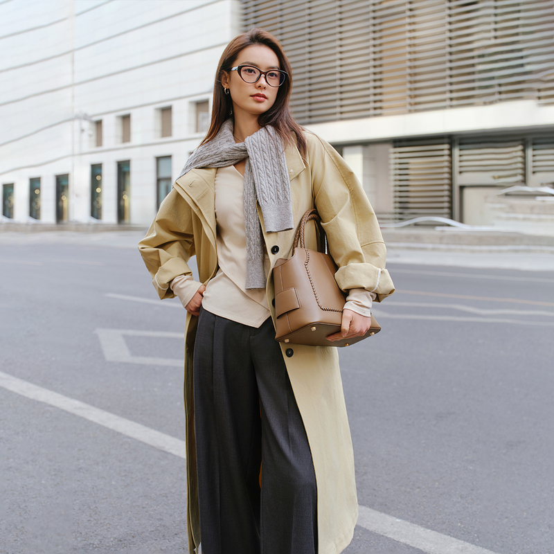 EP YAYING雅莹女装 宽松立领暗门襟腰带风衣外套 新款7302A